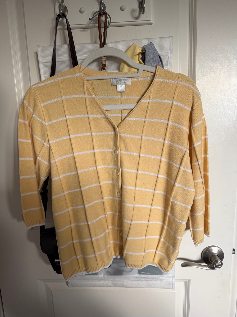 Christopher & Banks Yellow and White Striped Button-Front Cardigan